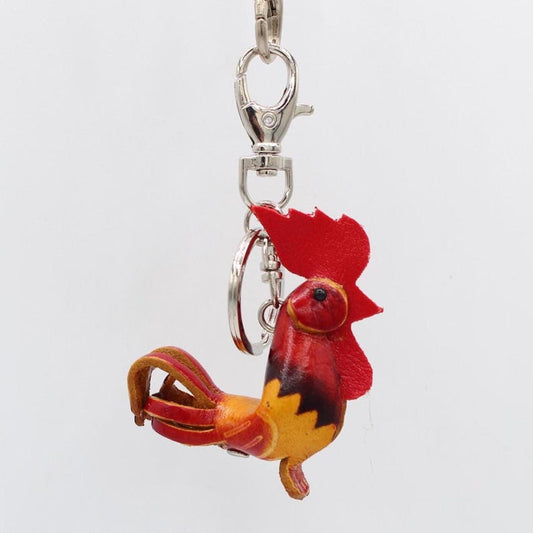 Genuine Handmade Leather Rooster Keychain, car keychain, animal key ring cartoon creative key pendant handmade small ornament
