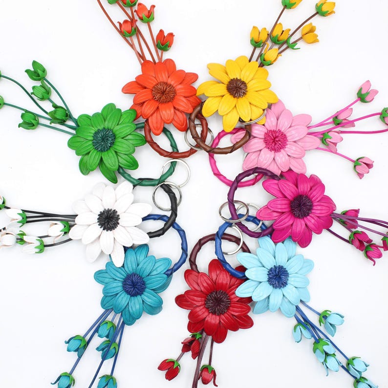 Genuine Handmade Leather Flower Keychain / Bag Charm