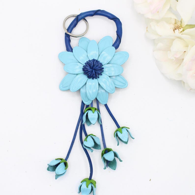 Genuine Handmade Leather Flower Keychain / Bag Charm
