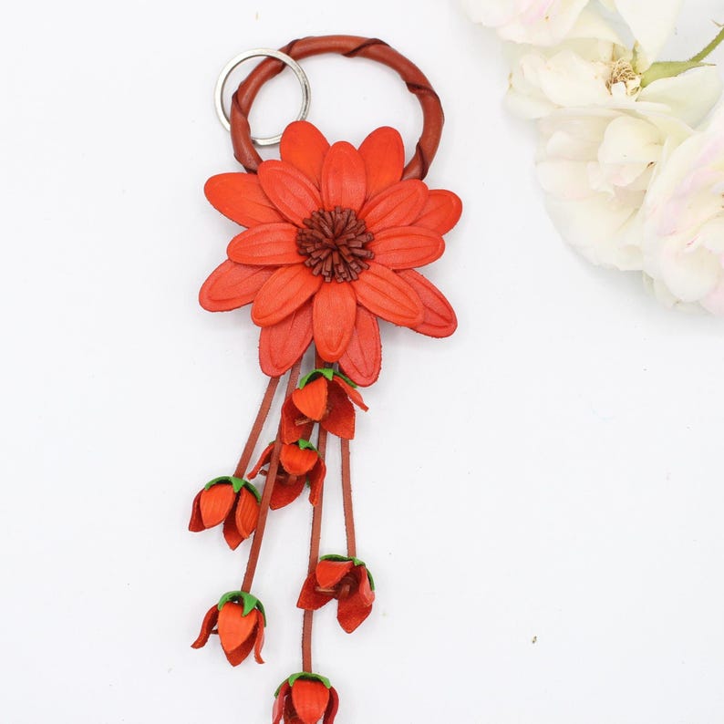 Genuine Handmade Leather Flower Keychain / Bag Charm