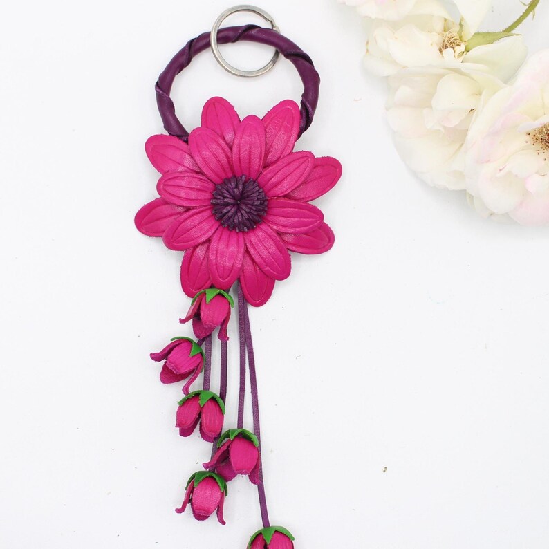 Genuine Handmade Leather Flower Keychain / Bag Charm