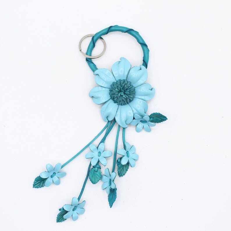 Genuine Handmade Leather Sunflower Keychain flower purse charm