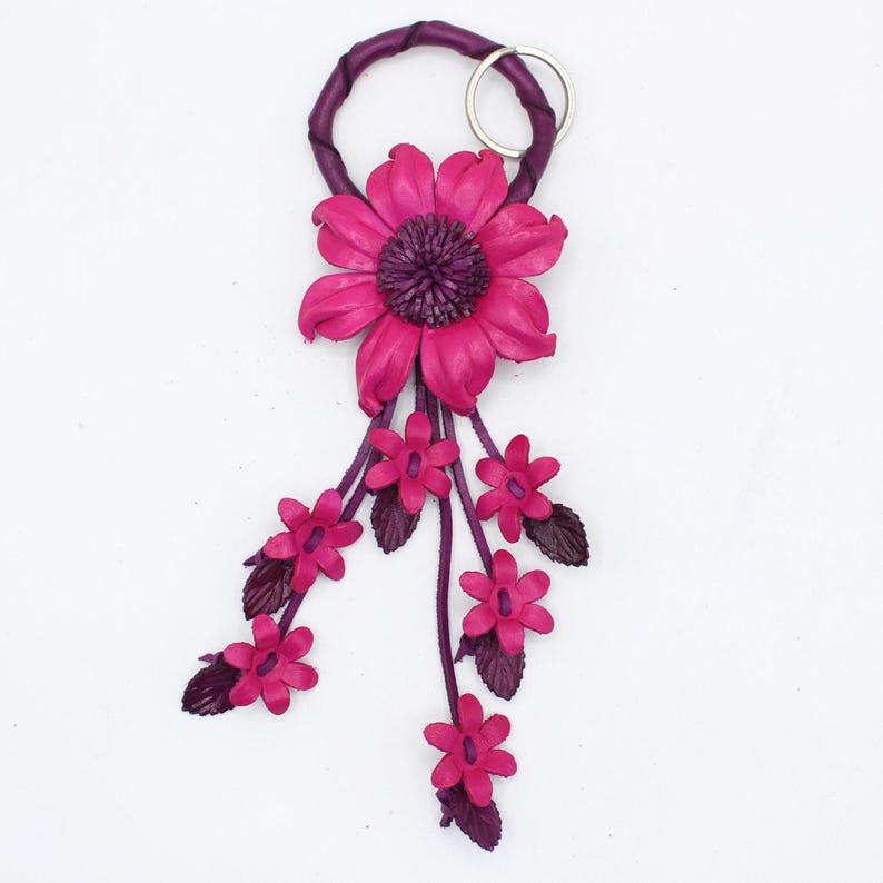 Genuine Handmade Leather Sunflower Keychain flower purse charm