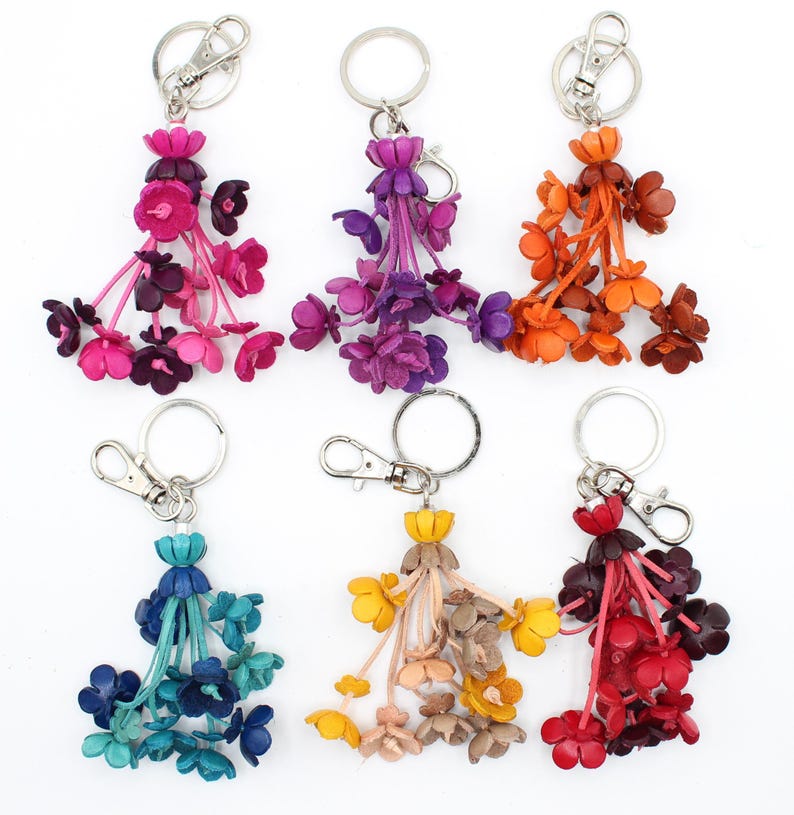 Handmade Genuine Leather Flower Keychain Purse Charm Zipper Pull Car Key Charm Handbag Charm Bag Accessory