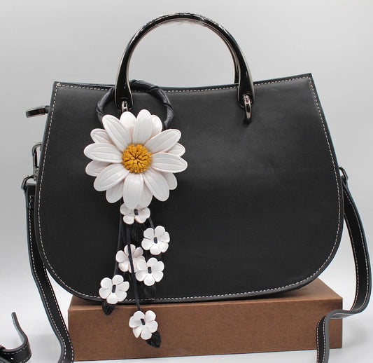 Handmade Genuine Leather Sunflower Keychain, Purse Charm, Leather Flower, Handbag Charm, Car Accessory White