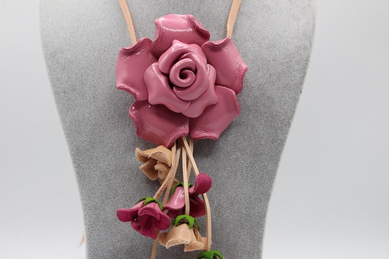 Genuine Handmade Leather Flower Hatband - Poppy Pink Rose, Jewelry, Clothing Accessories,Leather flower fringe purse charm