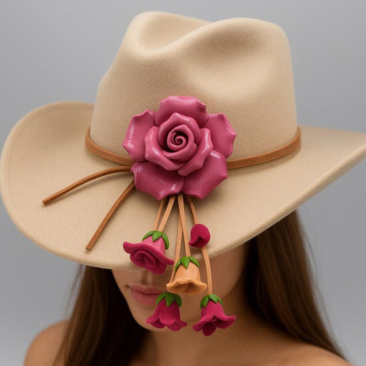 Genuine Handmade Leather Flower Hatband - Poppy Pink Rose, Jewelry, Clothing Accessories,Leather flower fringe purse charm