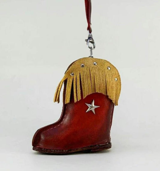 Handmade Genuine Leather Cowboy Boot Ornament / Coin Purse / Wristlet