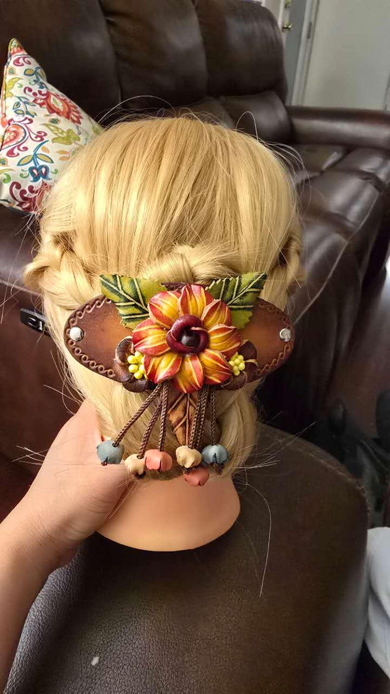 Genuine Handmade Leather Flower Hair Stick / Hair Clip - Hair Accessory,barrettes