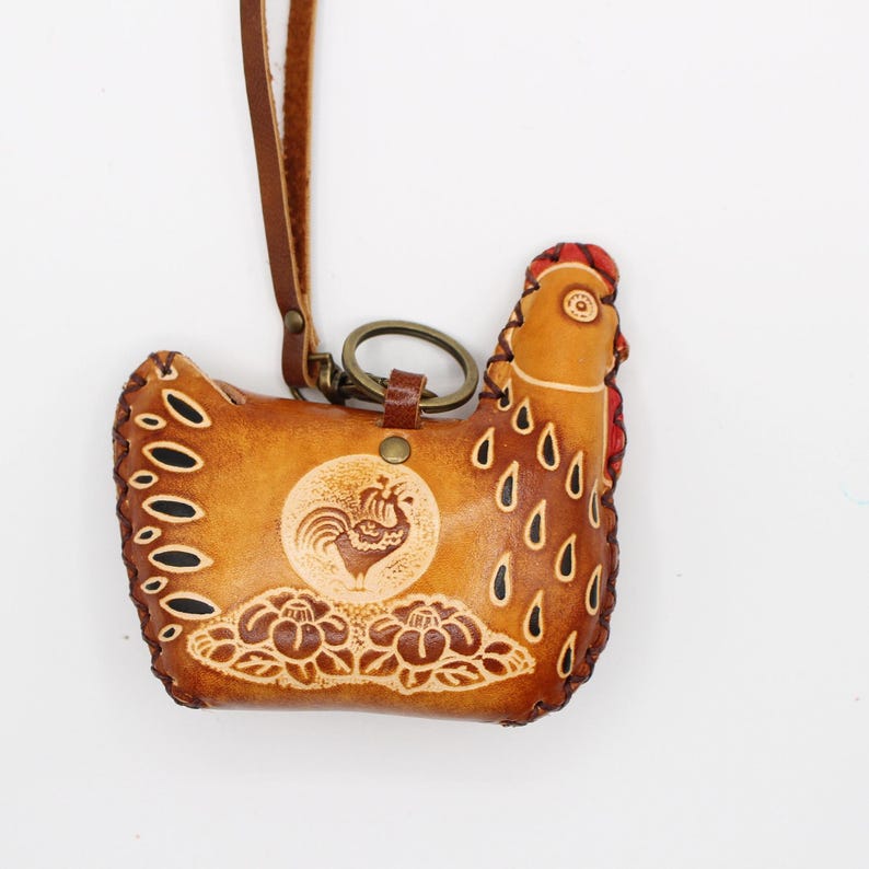 Handmade Leather Chicken Coin Purse: 3D Animal Design