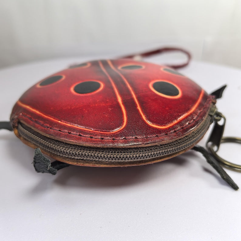 Genuine Handmade Leather Ladybug Coin Purse / Wristlet / Wallet