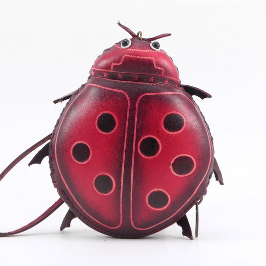Genuine Handmade Leather Ladybug Coin Purse / Wristlet / Wallet