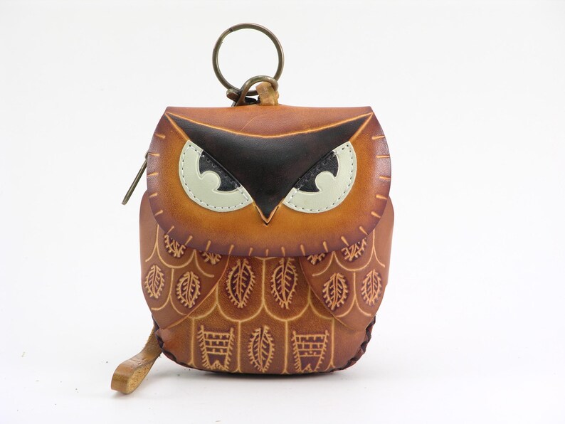 Genuine Leather Handmade owl Wristlet Coin Purse / Wallet / Coin Pouch, Animal-themed Loose Change Pouch / Cartoon Small Wallet
