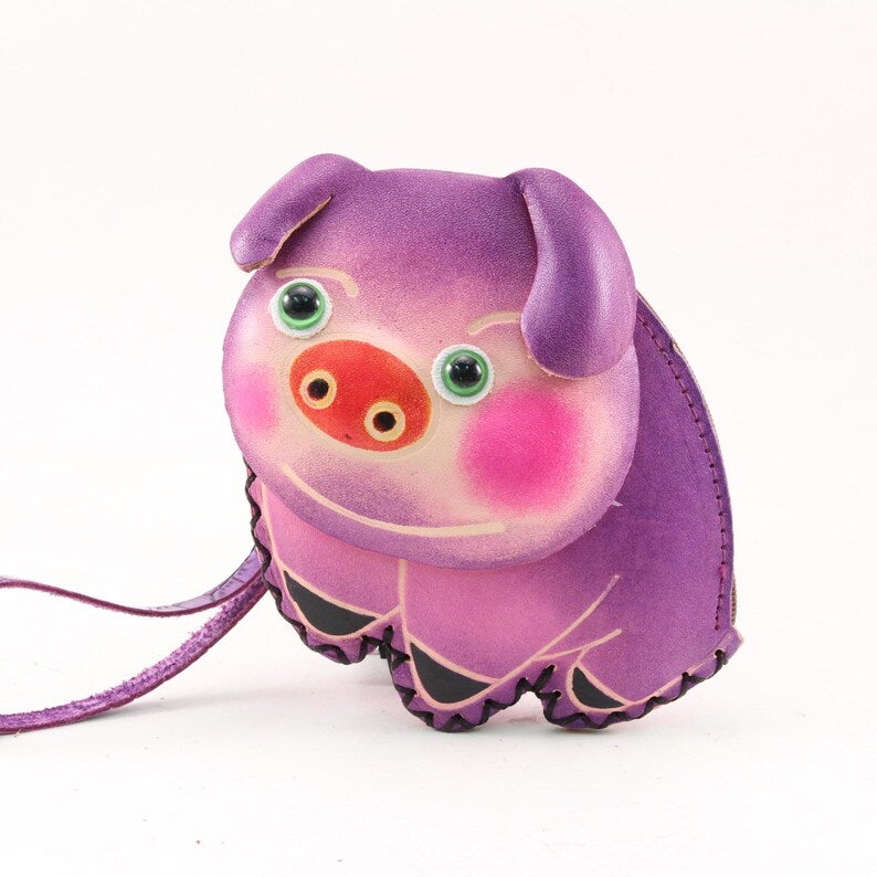 Genuine Handmade Leather Pig Coin Purse / Wallet/holiday gift, Christmas present, small gift, cartoon coin purse