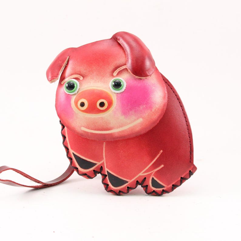 Genuine Handmade Leather Pig Coin Purse / Wallet/holiday gift, Christmas present, small gift, cartoon coin purse