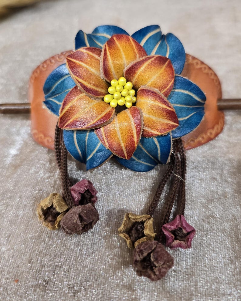 Genuine Handmade Leather Flower Hair Stick / Hair Clip - Hair Accessory,barrettes
