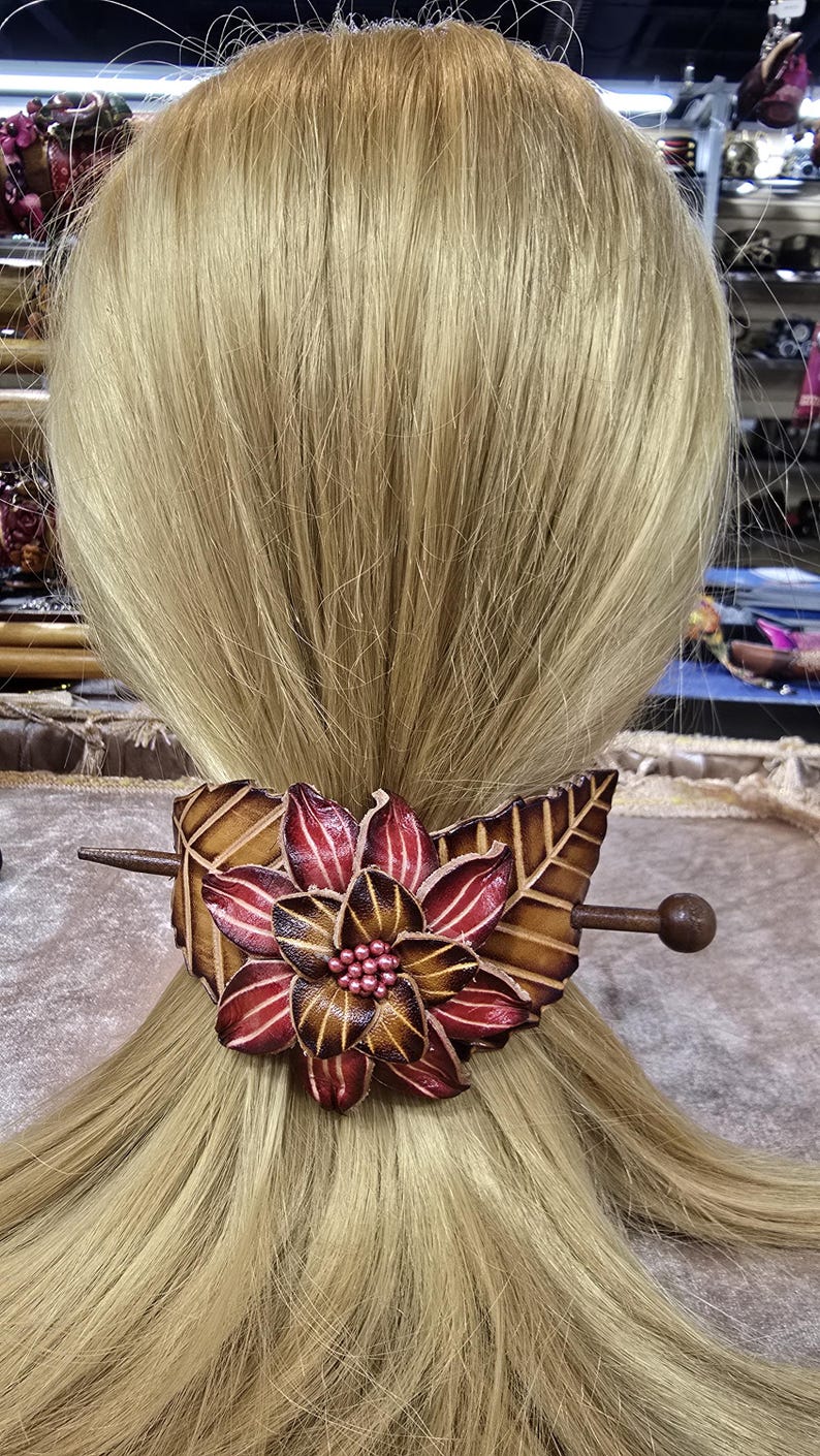 Genuine Handmade Leather Flower Hair Stick / Hair Clip - Hair Accessory,barrettes
