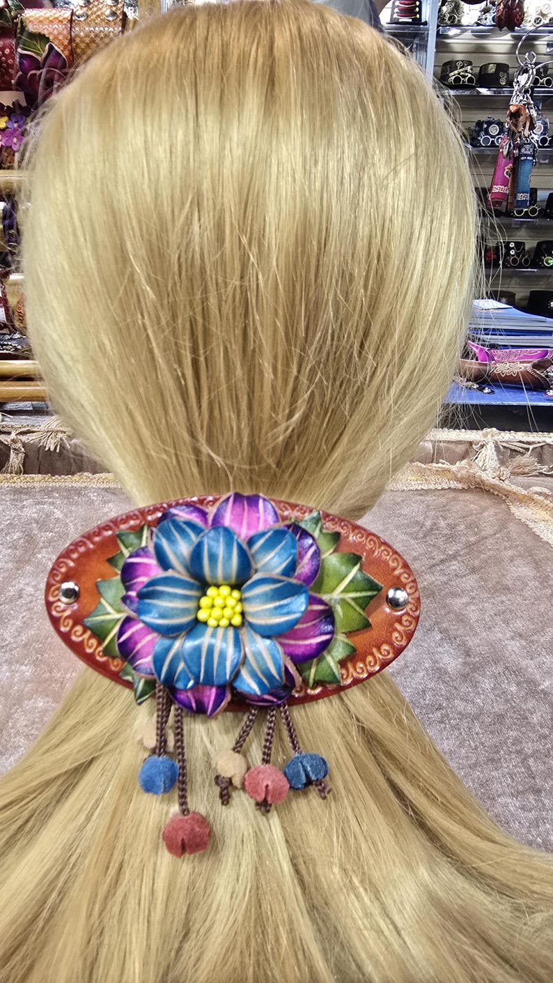 Genuine Handmade Leather Flower Hair Stick / Hair Clip - Hair Accessory,barrettes