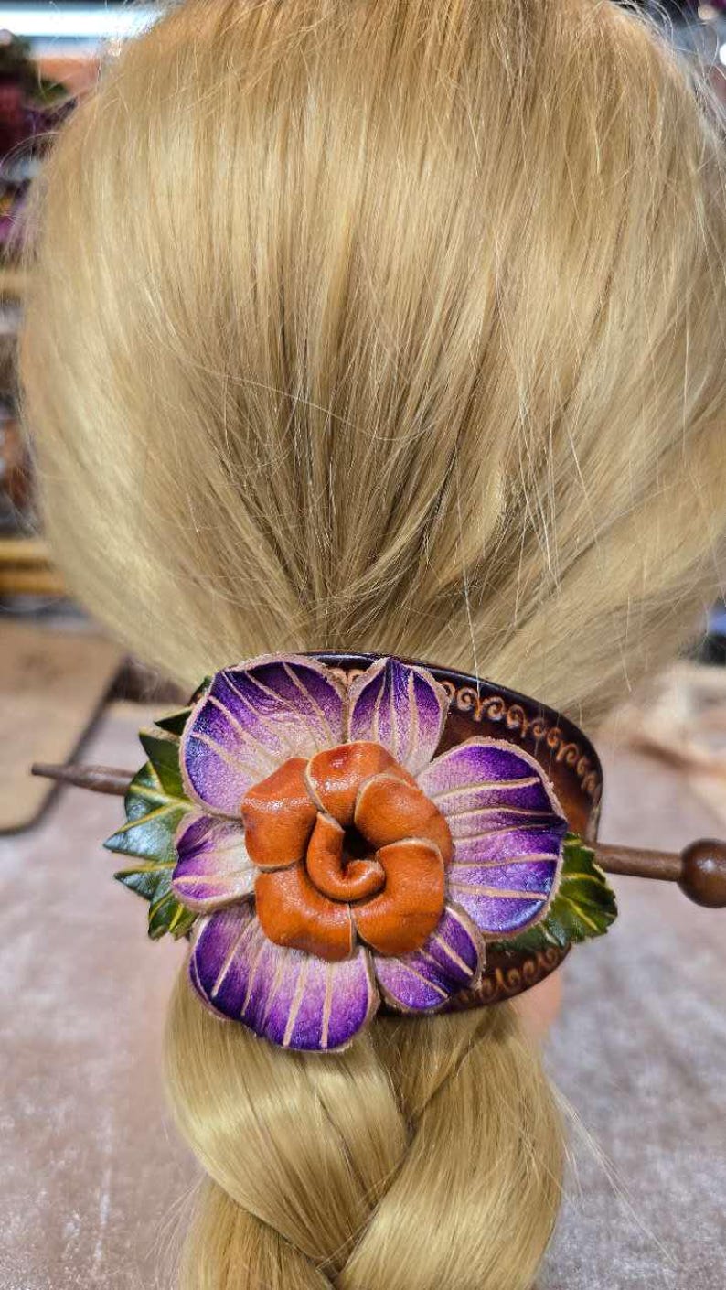 Genuine Handmade Leather Flower Hair Stick / Hair Clip - Hair Accessory,barrettes