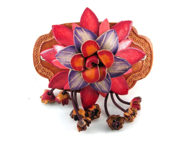 Genuine Handmade Leather Flower Barrette with Stick/Clip