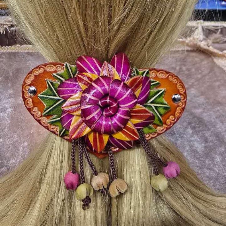 Genuine Handmade Leather Flower Hair Stick / Hair Clip - Hair Accessory,barrettes