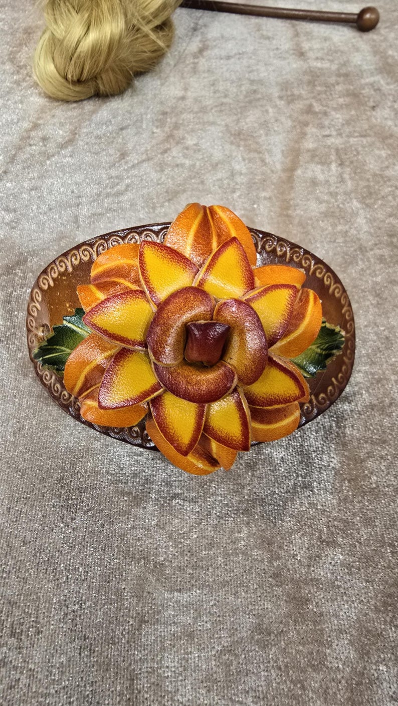 Genuine Handmade Leather Flower Hair Stick / Hair Clip - Hair Accessory,barrettes