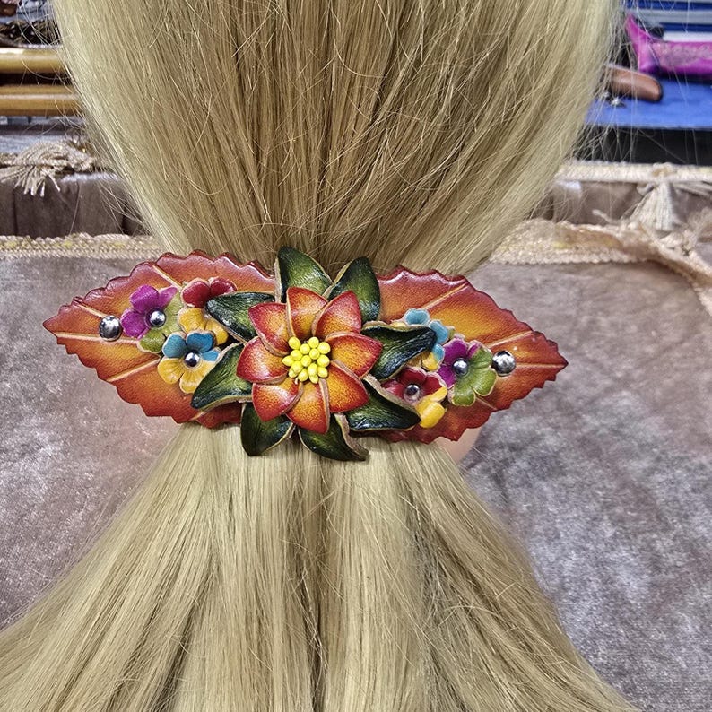 Genuine Handmade Leather Flower Hair Stick / Hair Clip - Hair Accessory,barrettes