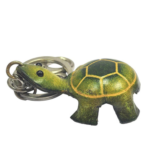 Handmade Green Leather Turtle Keychain: Car Key Ring Pendant