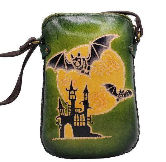 Handmade Genuine Leather Cross-body Purse / Bat Castle/ phone bag/ mini small satchel/Cross-body bag