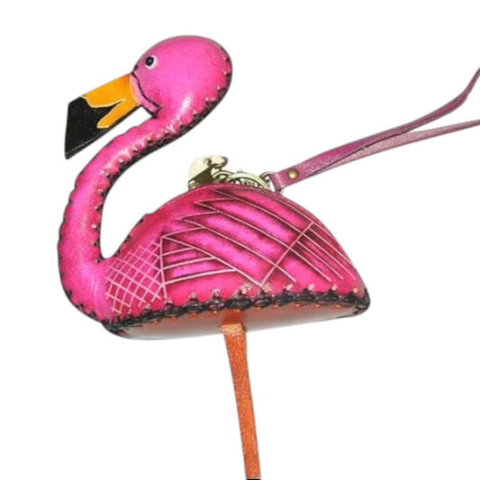 Genuine Handmade Leather Flamingo Wristlet / Coin Purse / Wallet - Animal-themed Mini Bag, Coin Pouch, Original Design, Hand-painted