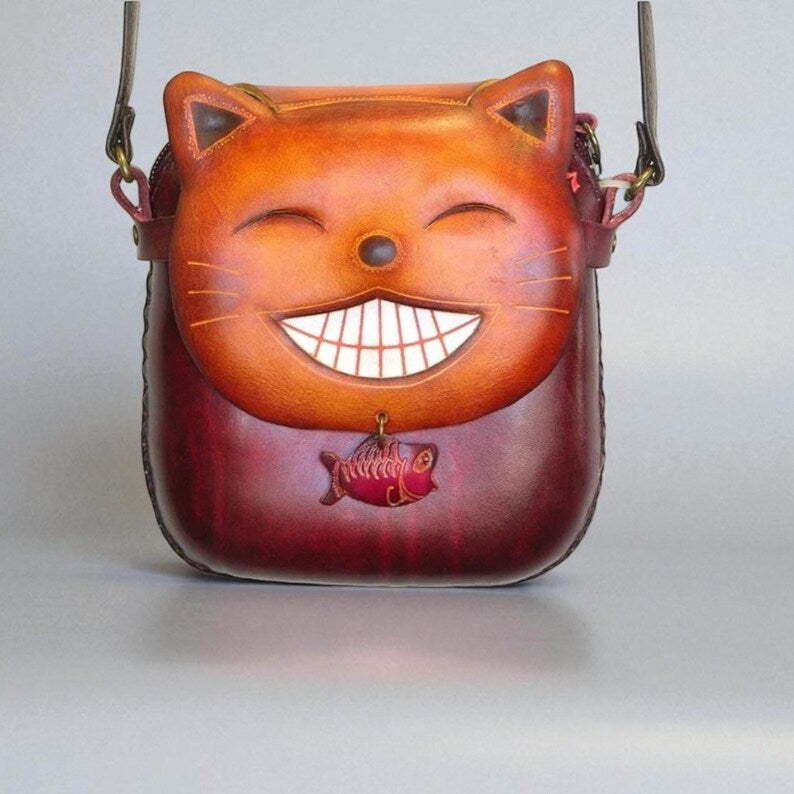 Lucky Cat Pouch Purse / Crossbody Bag / Shoulder Purse / Genuine Leather Bag