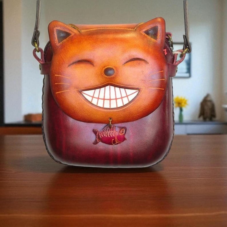 Lucky Cat Pouch Purse / Crossbody Bag / Shoulder Purse / Genuine Leather Bag