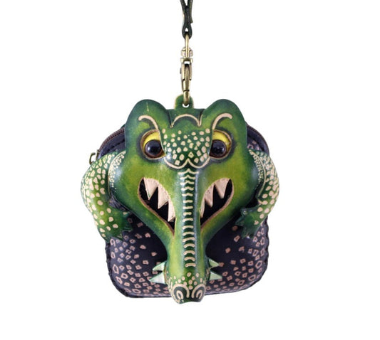 Genuine Handmade Leather Crocodile Wristlet / Coin Purse / Wallet