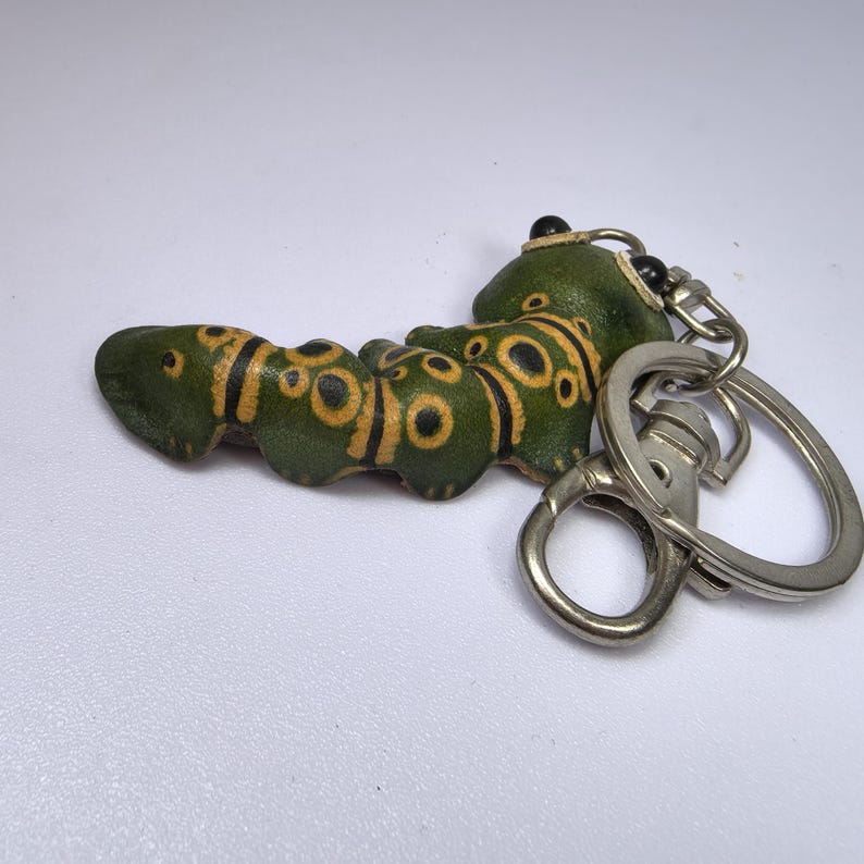 Genuine Handmade Leather Caterpillar Keychain/ Holiday Gift /Small Pendant Cartoon Keychain/ Animal Key Ring/ Car Key Ornament