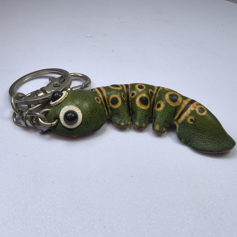 Genuine Handmade Leather Caterpillar Keychain/ Holiday Gift /Small Pendant Cartoon Keychain/ Animal Key Ring/ Car Key Ornament