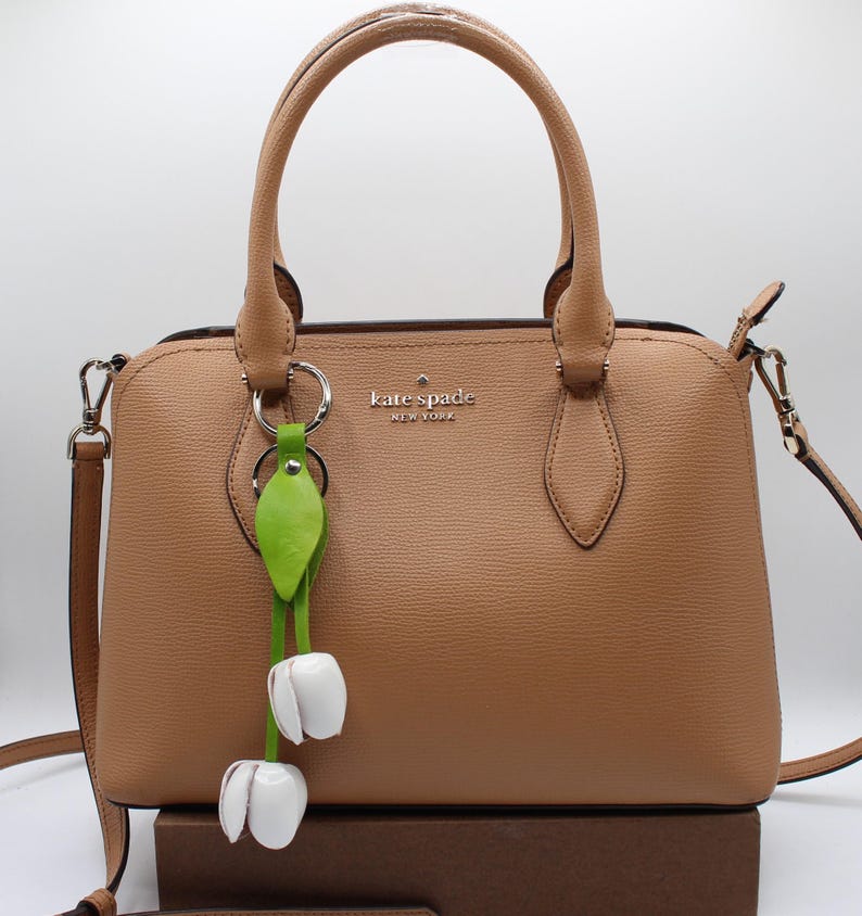 Genuine Handmade Leather Flower Keychain tulip purse charm bag charm (Multiple Colors Available) 10 colors