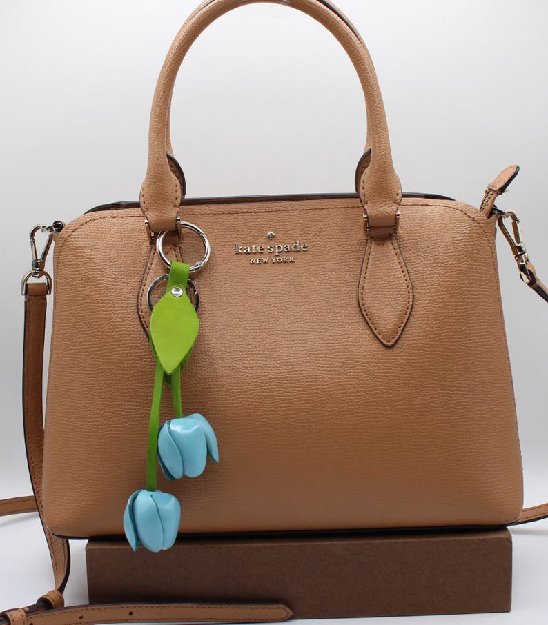 Genuine Handmade Leather Flower Keychain tulip purse charm bag charm (Multiple Colors Available) 10 colors