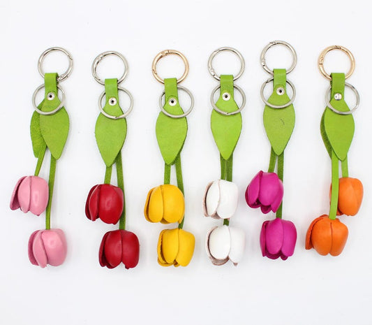 Genuine Handmade Leather Flower Keychain tulip purse charm bag charm (Multiple Colors Available) 10 colors