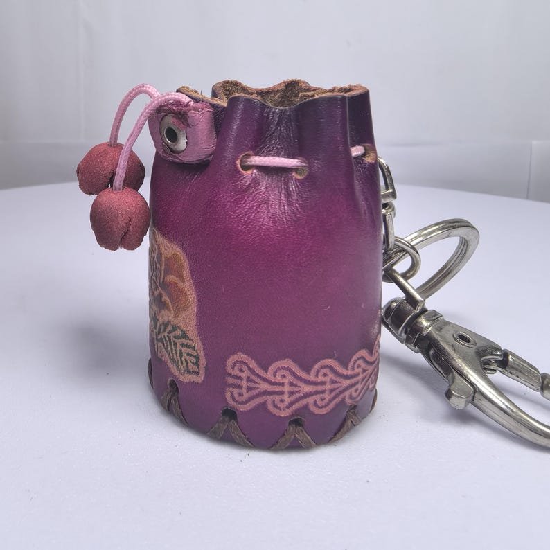 Genuine Handmade Leather Flower Key Chain bag charm purse charm