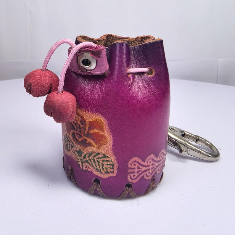 Genuine Handmade Leather Flower Key Chain bag charm purse charm
