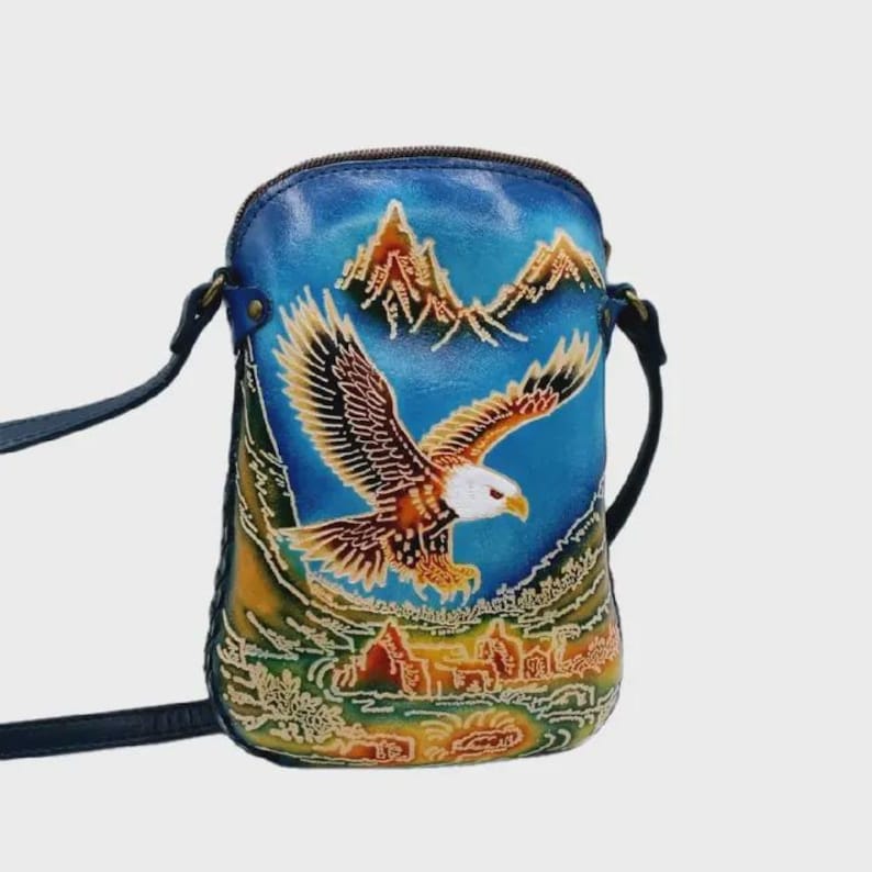 Genuine Handmade Leather Bald Eagle Purse High-Quality Leather Crossbody Bag with Adjustable Strap for Daily Use & Animal Lovers