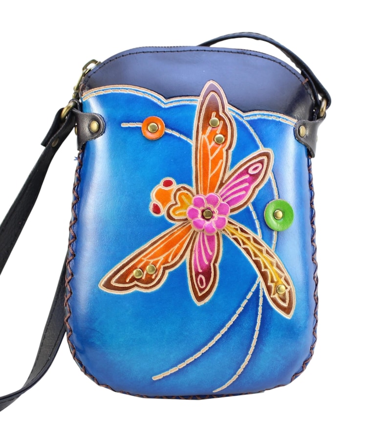 Genuine Handmade Leather Dragonfly Purse / Crossbody/ Phone Bag, Shoulder Bag, Mini Bag, Animal-themed Bag, Cartoon Bag