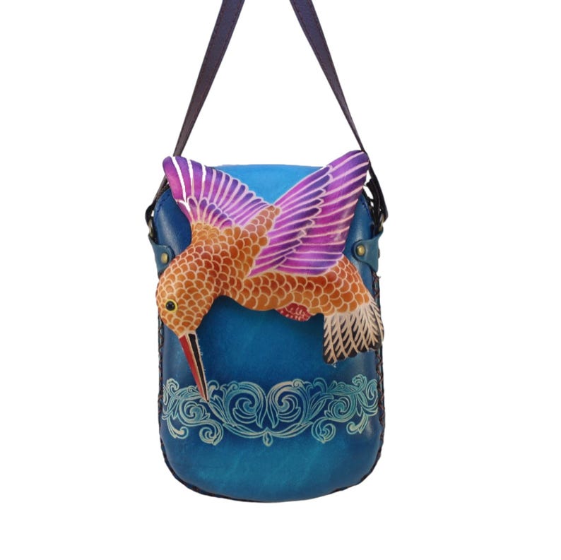Genuine Handmade Leather Hummingbird Purse / Crossbody/ Phone Bag, Shoulder Bag, Mini Bag, Animal-themed Bag, Cartoon Bag