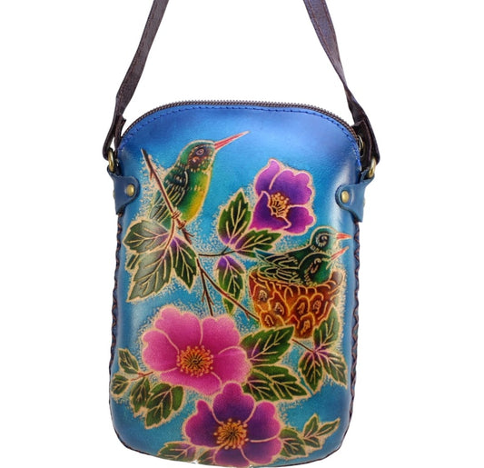 Genuine Handmade Leather Hummingbird Purse / Crossbody/ Phone Bag, Shoulder Bag, Mini Bag, Animal-themed Bag, Cartoon Bag
