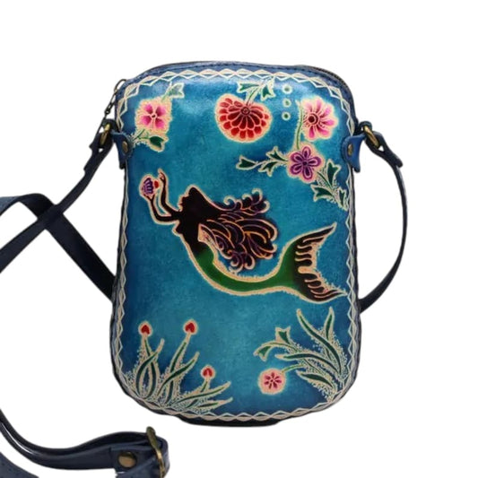 Genuine Handmade Leather Mermaid Purse / Crossbody/ Phone Bag, Shoulder Bag, Mini Bag, Animal-themed Bag, Cartoon Bag