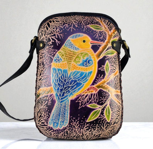 Genuine Handmade Leather Bird Purse , Crossbody, Phone Bag, Shoulder Bag, Mini Bag, Animal-themed Bag, Cartoon Bag