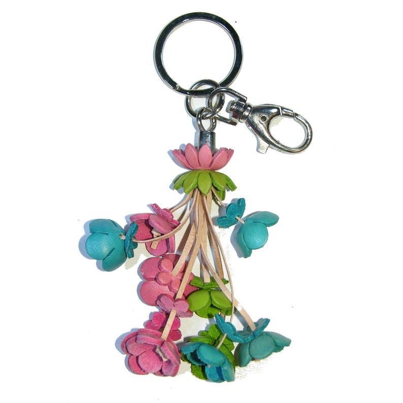 Handmade Genuine Leather Flower Keychain Purse Charm Zipper Pull Car Key Charm Handbag Charm Bag Accessory