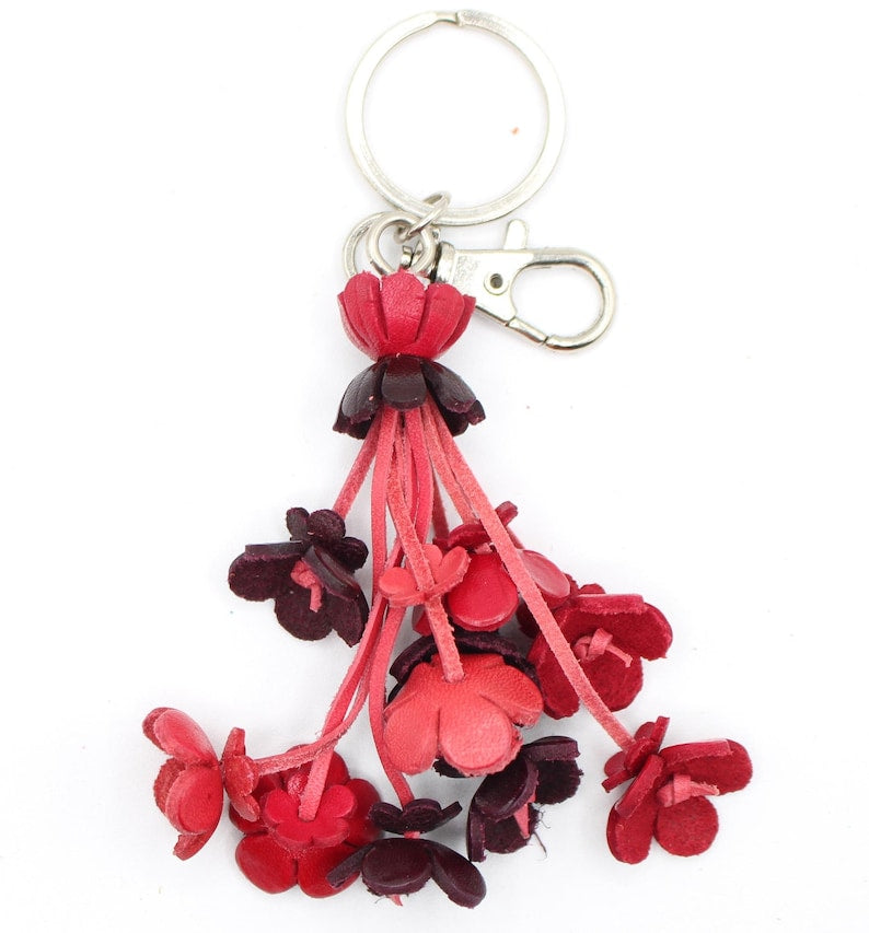 Handmade Genuine Leather Flower Keychain Purse Charm Zipper Pull Car Key Charm Handbag Charm Bag Accessory