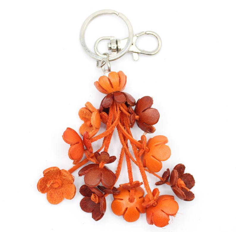 Handmade Genuine Leather Flower Keychain Purse Charm Zipper Pull Car Key Charm Handbag Charm Bag Accessory