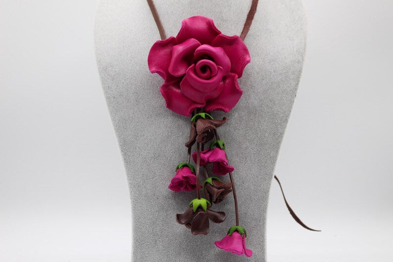 Genuine Handmade Leather Flower Hatband - Pink Rose, Jewelry, Clothing Accessories,Leather flower fringe purse charm